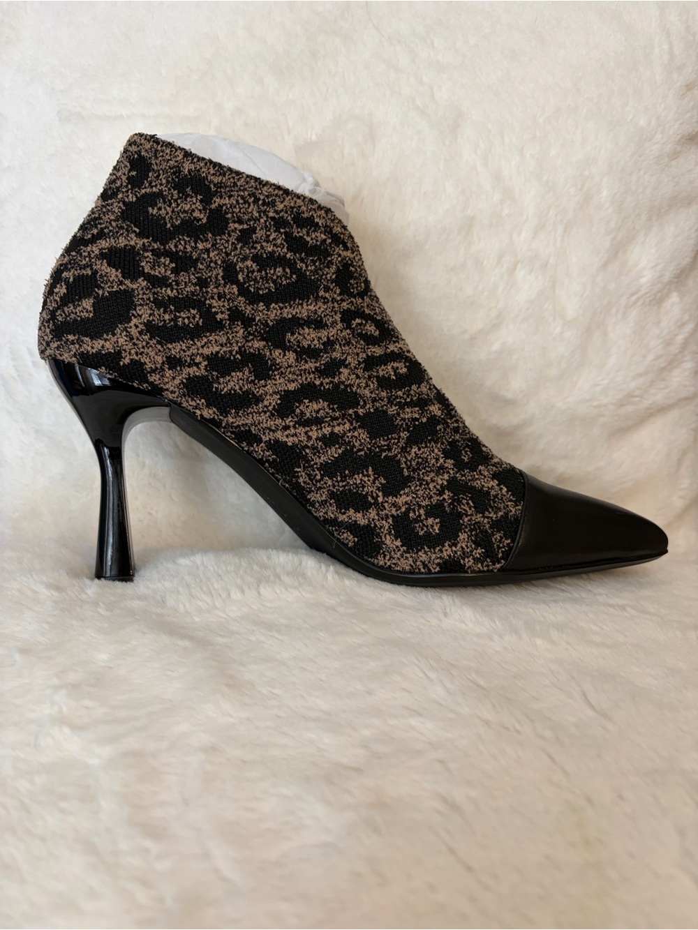 Cozy Island Echo Step Vogue Stiletto Leopard Knit Pointed Toe Ankle Booties